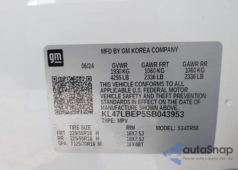 2025 Buick Envista Sport Touring Fwd z USA, uszkodzony, nr VIN KL47LBEP5SB043953